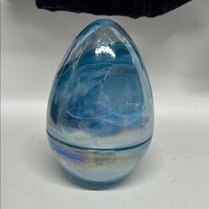AKCAM TURKISH GLASS EASTER EGG BLUE MARBLED WATERCOLOR DECOR CANDY DISH